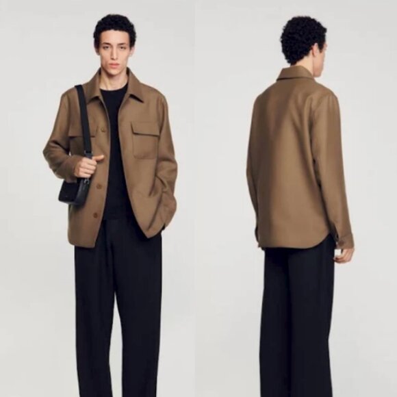 NWT SANDRO Buttoned Oversized Twill Shirt Jacket Overshirt Kaki Clair Size XL - Picture 1 of 14